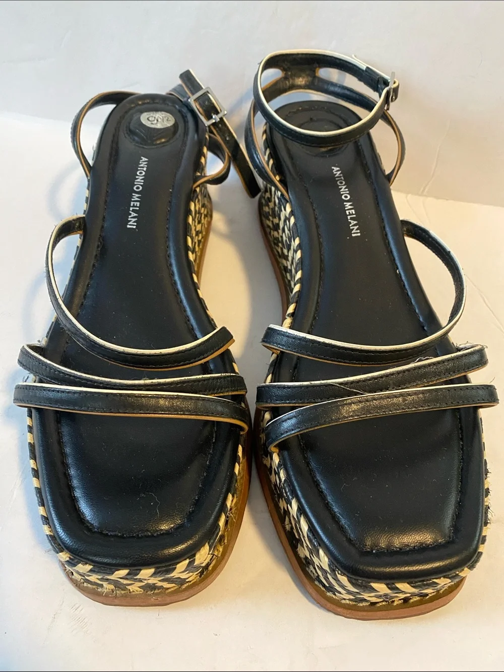ANTONIO MELANI Black Woven Platform Wedge Sandals